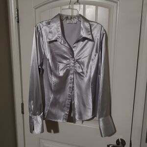 Cato Elegant Silver Satin Blouse